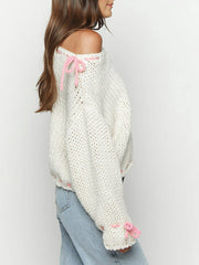 Lunivop  Women Retro Crochet Knitted Sweater Grunge y2k Harajuku Long Sleeve Drawstring Loose Pullover Knitwear Jumpers Streetwear Fall