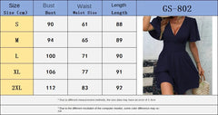 Lunivop  New Summer Deep V-neck Lotus Leaf Sleeve Solid Color Embellishment Dress