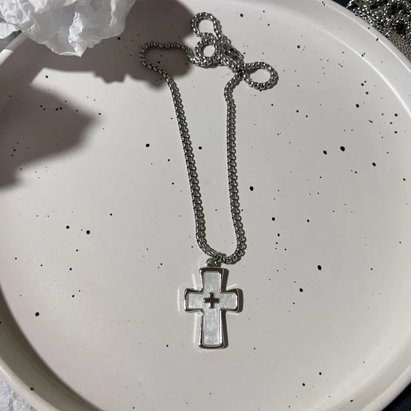 Lunivop Fashion Silver Color Stainless Steel Cross Pendant Necklace for Men Hip Hop Party Amulet Jewelry Gift