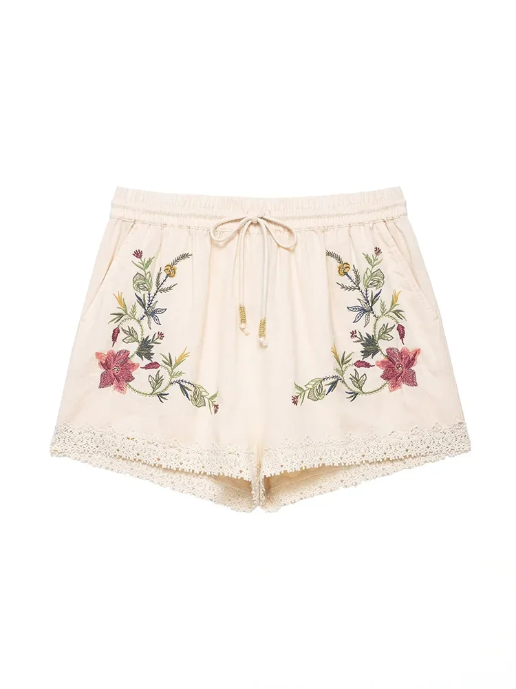 Lunivop  Vintage Embroidery Flower Women Sets 2 Pieces Short Cami Tops High Waist Shorts Fashion Summer Holiday Beach Sets