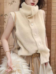Lunivop Button Up Sweater Vest for Women Soft Comfy High Neck Sleeveless Knit Vest Slouchy Knitwear Female Autumn Winter Casual Outfit