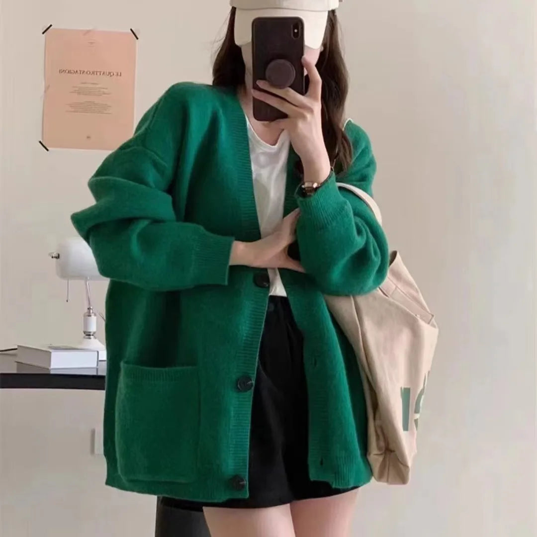 Lunivop Slouchy Knit Cardigan Sweater for Women Long Sleeve V-neck Comfy Button Up Sweater Jacket Female Autumn Winter Casual Outfit