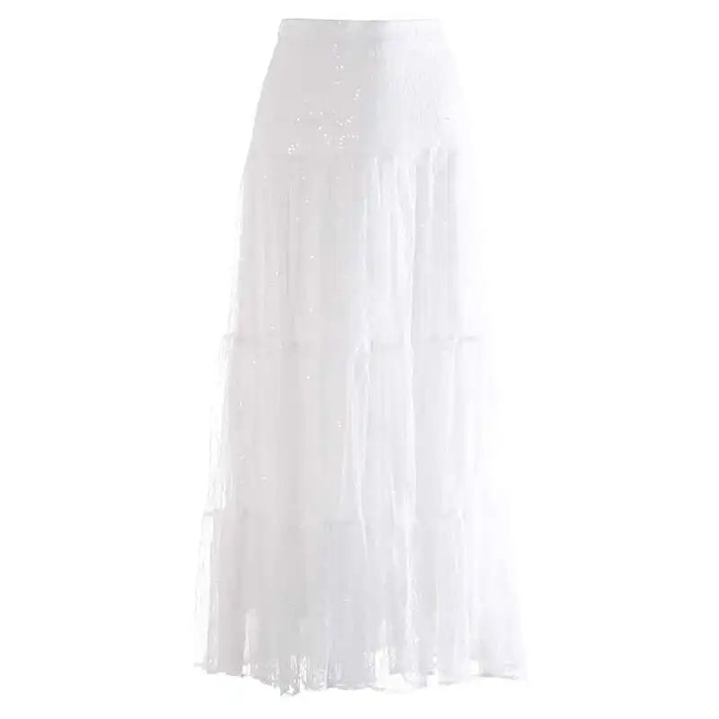 Lunivop  Fashion Women's High Waist Skirt Sequined Lace Solid Color A Line Female Skirts New Tide