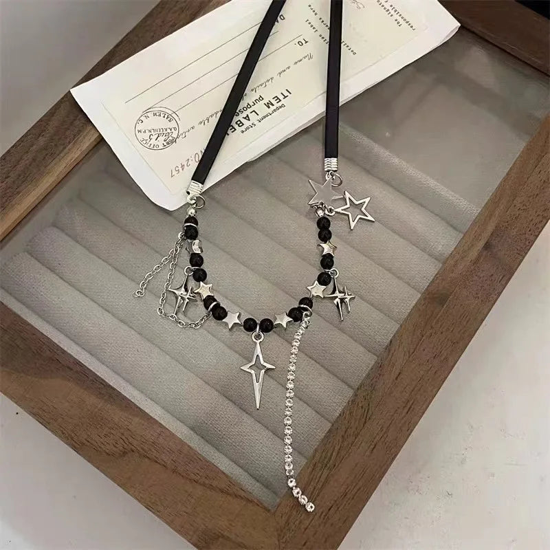 Lunivop Goth Vintage Punk Harajuku Y2K Cross Pendant Beaded Rope Chain Choker Necklace For Girl Aesthetic EMO Grunge Jewelry Accessories