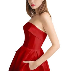 Lunivop  White Simple Wedding Party Evening Short Satin A Line Strapless Mini Length Bridesmaid Dresses Prom Homecoming Cocktail Lace Up