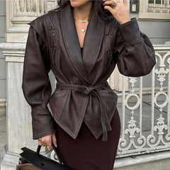 Lunivop Autumn and Winter Faux Leather Jackets for Women 2024 Chic Dropped Shoulder PU Jacket Coat Casual Office Lady Blouse