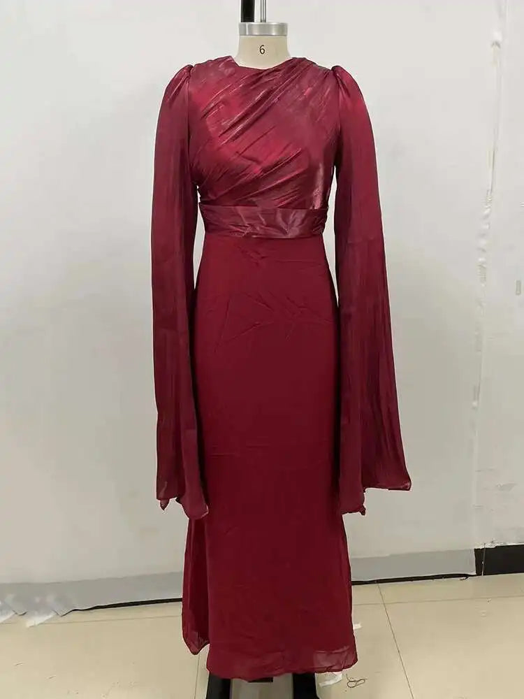 Lunivop  Solid Flare Sleeve Women's Long Dresses Round Neck High Waist Slimming Elegant Dress Female Autumn 2025 New 3WM2174