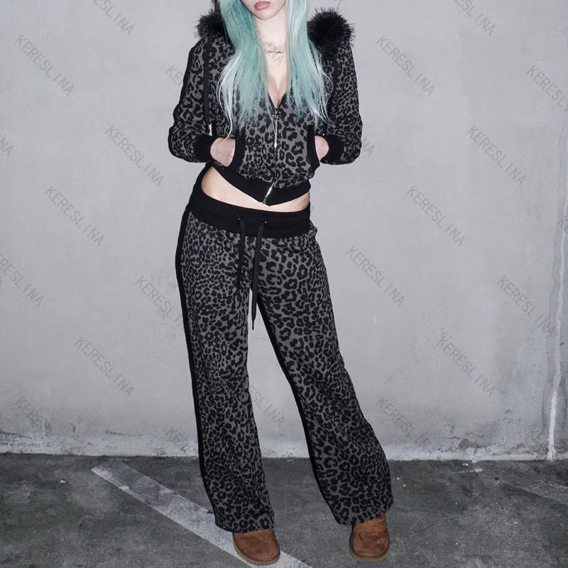Lunivop  2000s European American High street HipHop Punk Rock Aesthetic Zipper Autumn Winter Trendy Female long sleeve Hoodie Pants Set
