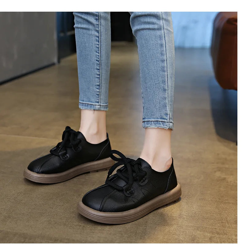 Lunivop Women Shoes Flat Lace Up Casual Shoes Woman Sneakers Plus Size 42 Loafers New Retro Outdoor Leather Shoes Zapatos De Mujer