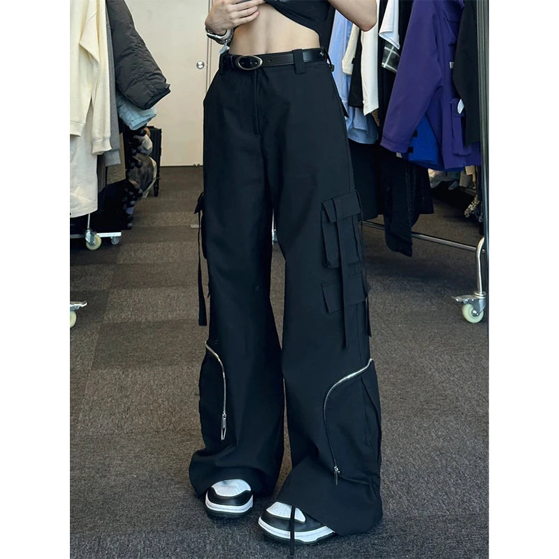 Lunivop Spring Black Cargo Pants High Waisted Women Pants Vintage Straight Oversized Y2K Style Fashion Streetwear Wide Leg Trouser