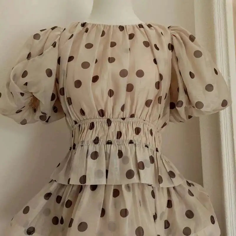 Lunivop Fashion printing folds 2 piece set Women's puff sleeve tops High waist skirt suit 2025 summer new tide