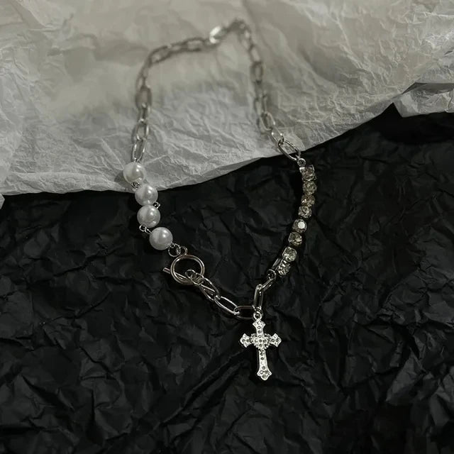 Lunivop Retro Gothic Cross Cherry Summer Pendant Jewel Necklace Silver Color Punk Jewellery Fashion Charm Statement Y2k Jewelry