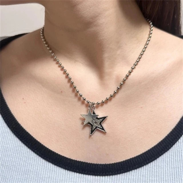 Lunivop Stainless Steel Star Pendant Necklace Layered Choker Charm Necklace Grunge Cyber Y2k Fairycore Subversive Archive