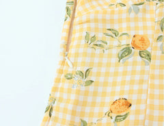 Lunivop  Vintage Yellow Plaid Floral Print Ruffles Strap Sleeveless Dress Women Slim Waist Wood ears Hem A-lined Short Tank Vestidos Robe