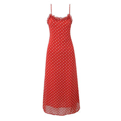 Lunivop  Holiday Summer Dresses Women Ruffle O Neck Sleeveless A-line Midi Polka Dot Red Dress Spaghetti Straps Robe