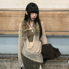 Lunivop Y2k Japanese T Shirt Women lace Punk Tops Swing Collar Streetwear Two Pieces Tops 2000s aesthetic Tshirts see throught