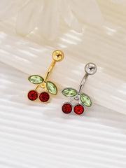Lunivop  Cute Surgical Steel Plated Cherry Belly Button Ring for women Body Belly Piercing Fruit Navel Belly Button Rings