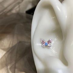 Lunivop 1PCS Delicate Blue Pink Zircon Butterfly 316L Stainless Steel Ear bone nail Y2K Hottie Cute Earring for Women Cochlea Accessorie