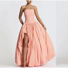 Lunivop  Pleated Big Swing Split Tube Dress Women High Waist Sleeveless Backless Slim Evening Dresses Summer Gown Solid Vestidos