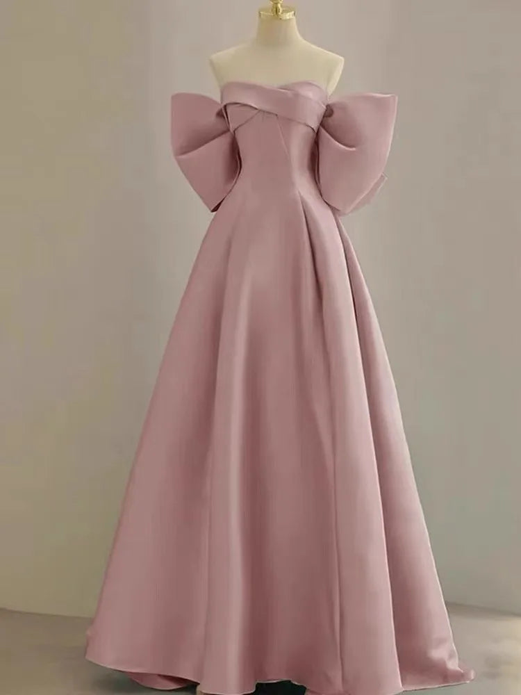 Lunivop  elegant Strapless A-line Evening Dress With Big Bow Sexy Sleeveles Formal Pageant Prom Gown Customized Floor Length Prom Dresses