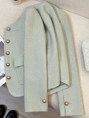 Lunivop Korean Sweet Green Jacket Women Casual O Neck Long Sleeve Tweed Coat Fashion Single Breasted Female Chic Blazer Jackets