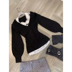 Lunivop  Autumn Winter Fashion Knitted V Neck Long Sleeve Vintage Pullovers Y2k Aesthetic Slim Waist Casual Clothing Harajuku Sweaters