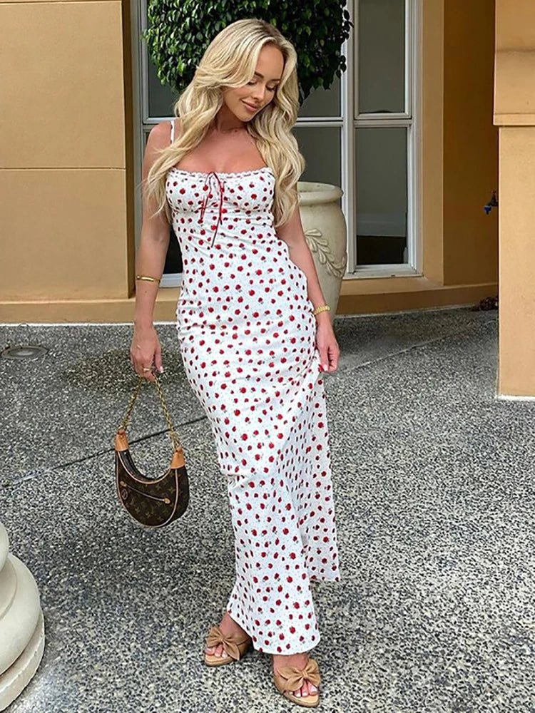 Lunivop Sexy Backless Print Floral Women Dress White Spaghetti Strap Evening Dress Female Summer Elegant Party Clubwear Vestidos