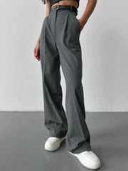 Lunivop  New Spring Autumn Office Ladies Trousers Women High Waist Pants Pockets Casual Wide Leg Full Length Pants Straight Trousers