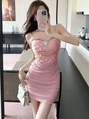 Lunivop  Women Green Patchwork Jacquard Flower Sling Short Dress Summer Elegant Bodycon Hip Wrap Dress Korean Fashion Casual Dresses