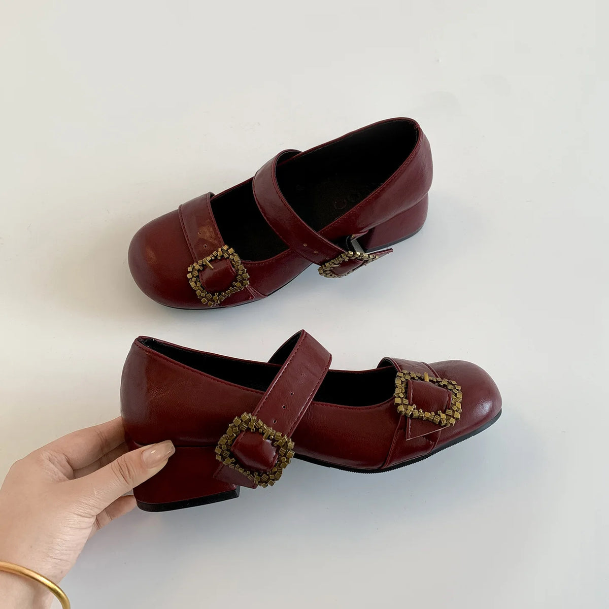 Lunivop  Spring Retro Designer Women Mary Jane Shoes New Round Toe Shallow Chunky Heel Shoes Metal Buckle Non-slip Block Heel Pumps