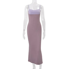 Lunivop  Chic Two-tone Purple Women Midi Dress Spaghetti Strap Square Neck Bodycon Slim Fit Vestidos Summer Lady Daily Streetwear