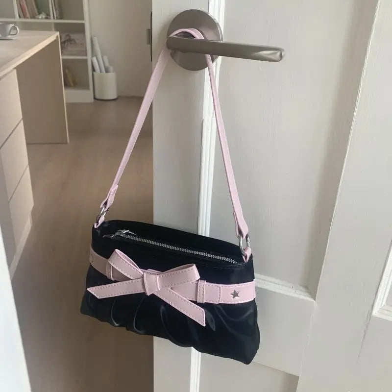 Lunivop  Korean Hot Girl Bow Studded Handbag Women Simple Design Sweet Shoulder Bag Ladies Elegant Fashion Underarm Purse Y2k Aesthetic
