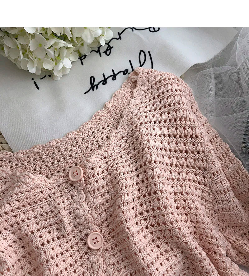 Lunivop Crochet Cardigan for Women Sheer Openwork Knit Long Sleeve Button Up Crop Top Teen-girl Shrug Cardigan Autumn Spring Y2K Outfit