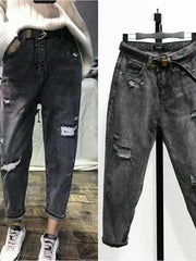 Lunivop  High Waist Loose Fit Denim Jeans Women's Student Dad Style Harajuku Jeans Tear Hole Straight Leg Ankle-Length Autumn Jeans