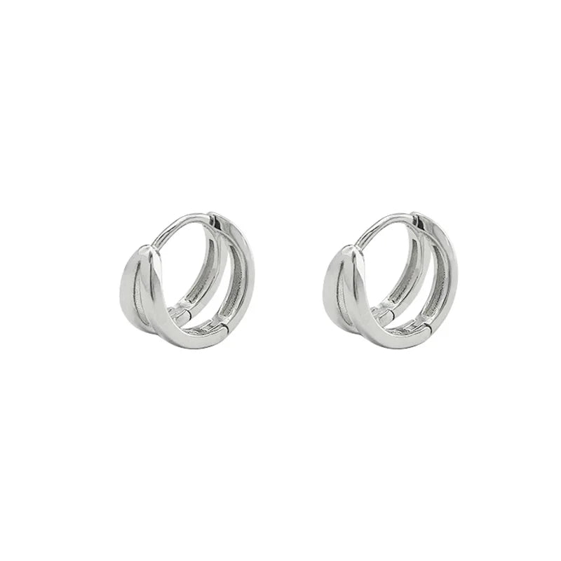 Lunivop New Trendy Glossy Silver Plated Double Hoop Ring Copper Earrings for Women Men Couple Simple Niche Design Party Jewelry Gifts