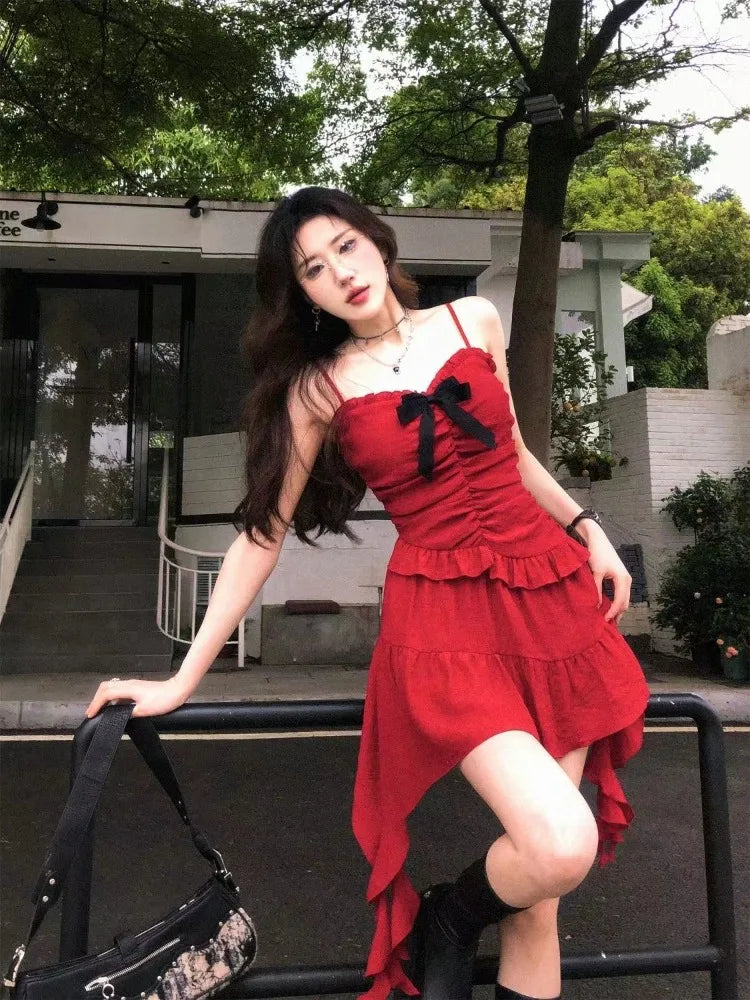 Lunivop  Sweet Ruffles Slim Waist Camisole Dress for Women+ Y2k Thin Long Sleeve Cardigan Coat Two Piece Sets 2025 Summer New