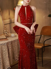 Lunivop  Temperament Sequined Slim Waist Hanging Neck Wedding Party Dress Shoulder Strapless Backless  Prom Robe Big Bow Evening Dresses