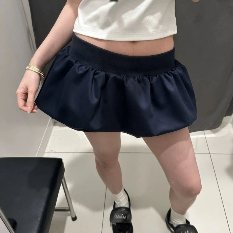 Lunivop Korean Style Sweet Mini Skirt Kawaii Black Low Waist Ruffle Short Skirts Gothic Sexy Harajuku Casual A-line Solid Skirt