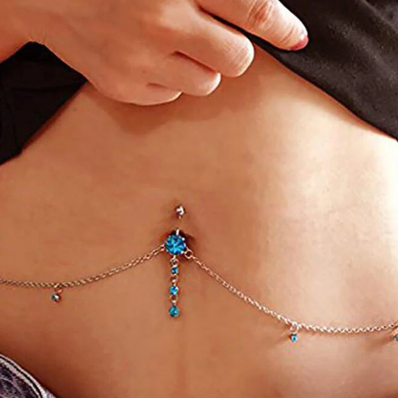 Lunivop Fashion Waist Chains Rhinestone Dangling Belly Chain Body Piercing Jewelry Navel Piercing Belly Ring Chain Belly Ring with Chain