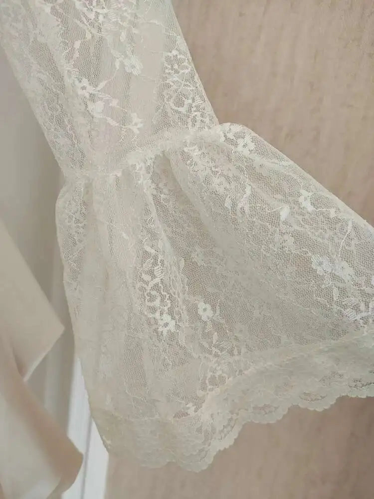 Lunivop  French Style Lace-up Mesh Splicing Women Dress Block Color Lace Long Sleeve Dresses With Shorts 2025 Spring New