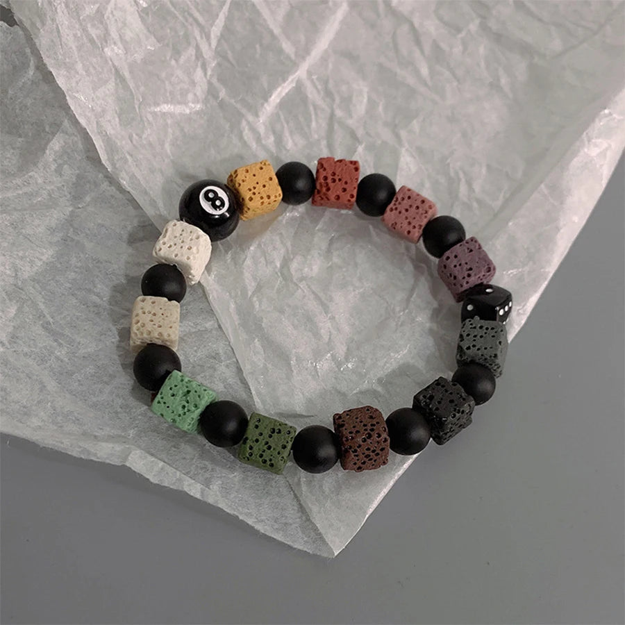 Lunivop New Trendy Personality Black Eight Dice Beaded Bracelet for Women Niche Design Volcano Stone Bracelet Elegant Cool Party Jewelry