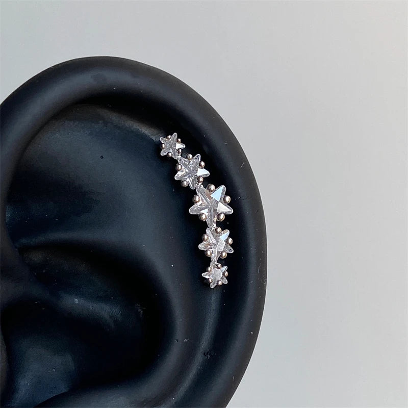 Lunivop 1pcs Quality Shiny Zircon Five Pointed Star Pendant Cochlear Ear Bone Nail 316L Stainless Steel Earring for Women Waterproof