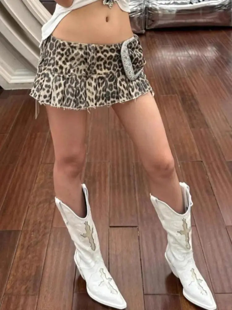 Lunivop  American High Street Print Denim Skirts Sexy Low-waist A-line Leopard Skirt For Women Y2k Subcultural Vintage Women's Clothing