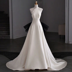 Lunivop  Hanging Neck Beading Sleeve Design Sleeveless Wedding Party Robe Tailing Elegant Solid Evening Dress Slim Waist Bow Prom Dresses