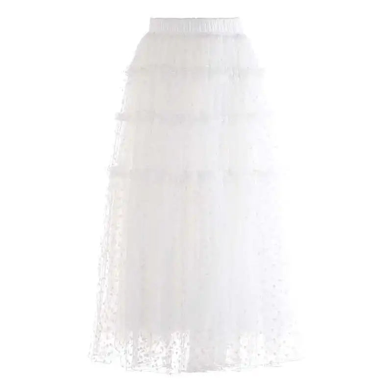 Lunivop Fashion Solid Color Folds Skirt Women's High Waisted Mesh Splicing Large Swing Skirts 2025 Summer New Tide