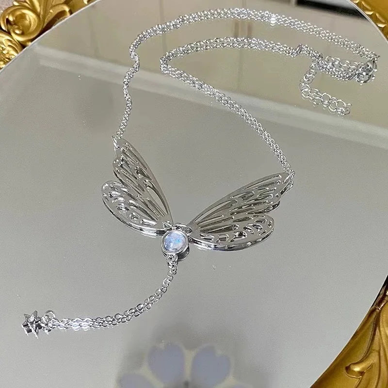 Lunivop Witch Fairy Elves Butterfly Wings With Crystal Pendant Chain Necklace Forest Fairy Jewelry For Women