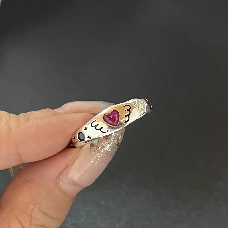 Lunivop Kpop Fashion Goth Vintage Opal Crystal Heart Star Rings Set For Women Aesthetic Y2K EMO 2000s Scenes Jewelry Grunge Accessories