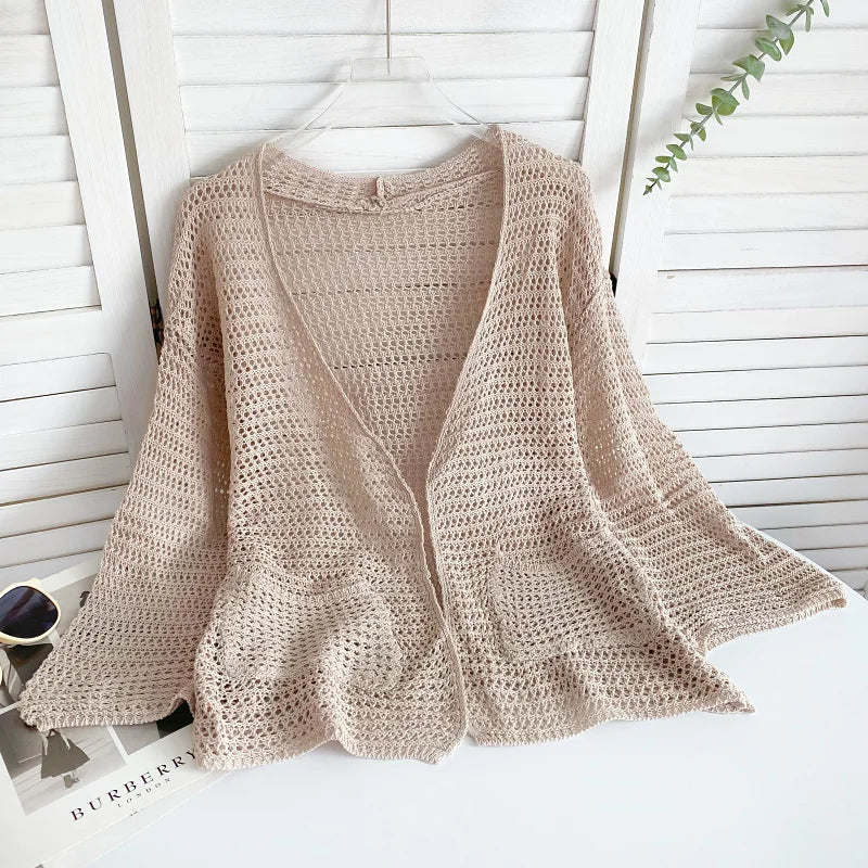 Lunivop Pointelle Knit Long Sleeve Open Front Cardigan Sweater for Women Cover-Up Spring Summer Teengirl Casual Outfit