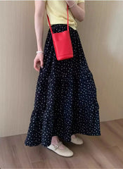 Lunivop   Skirts For Women's Vintage Floral Saia High Waist A-line Loose Black Jupe Fashion Sweet Long Skirt