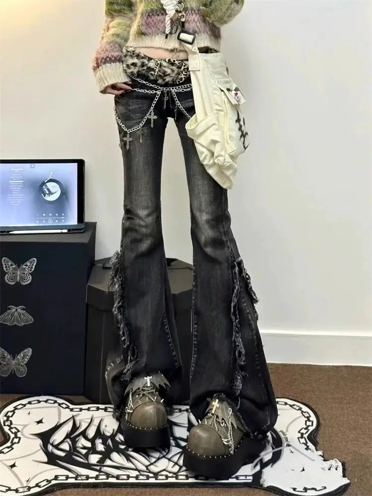 Lunivop  American High Street Bell Bottom Jeans Vintage Washed Low-waist Denim Pants 2025 Summer New Loose Straight Wide Leg Pants